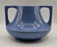 Antique 1920's Haeger Pottery Arts & Crafts Double Handle Blue 8.5"W Eve Vase