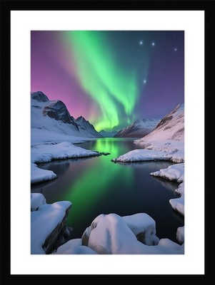 Gelassene Nordlichter gerahmtes Wandbild Poster Leinwanddruck Bild