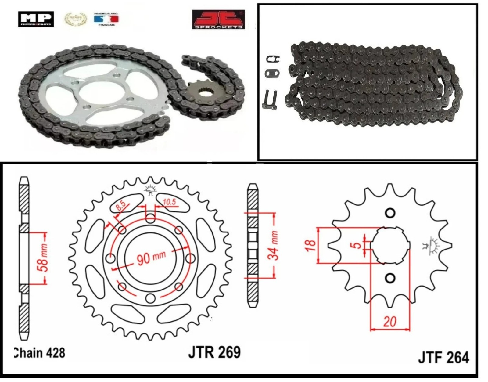 Kit chaîne Hipster 125 Custom pour éliminer les bruits mécaniques et à-coups