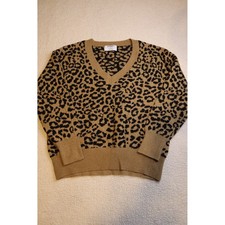 Old Navy Womens Leopard Print V-Neck Sweater Tan Black Animal Print XS