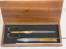 Vintage Solingen Germany MCM Scissors  Letter Opener Desk Set Wood Box