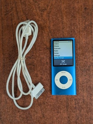Apple iPod Nano 4th Generation Blue 8GB Bundle Cable 200+ Songs Working MP3