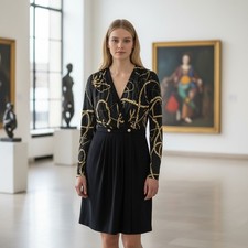 Genny Gold Chain Cocktail Dress Medium Preppy Military Party Luxury NEW $1,255