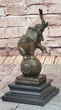 Elephant Balancing on a Ball Bronze Sculpture Statue Figure Art on Marble Base