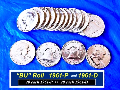 1961P &1961D  "BU" Franklin Roll ➳ 10 "P Mint"  and 10 "D Mint ➳ R161*