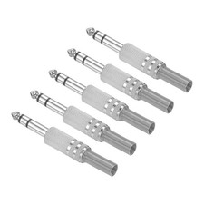 5 Pcs 1/4" Audio TRS Plug, TRS 6.35mm Male Plug Cable Connector, 3.07", Silver