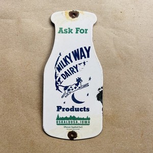 Milky Way Dairy Bottle Sign Porcelain Enamel  Vintage 10" x 4 1/2"
