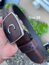 Belt Leather Cincelado Corte Laser Cowboy Color cafe Cinto Ranchero Size 36