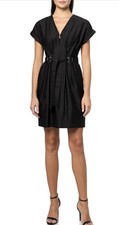 Halston Women's Structured Short Sleeve V- Neck Cotton Dress Black Size 12