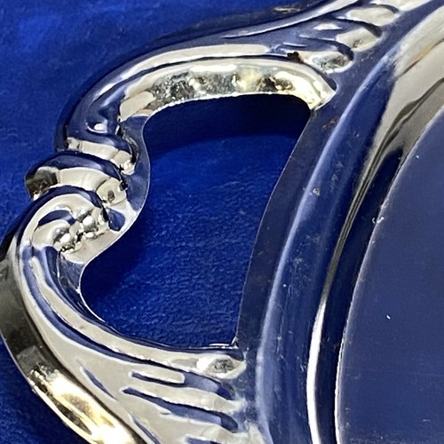 Vtg Unbranded Mini Ornate Stamped Metal Silvertone Serving Platter Tray Oval - Picture 4 of 10