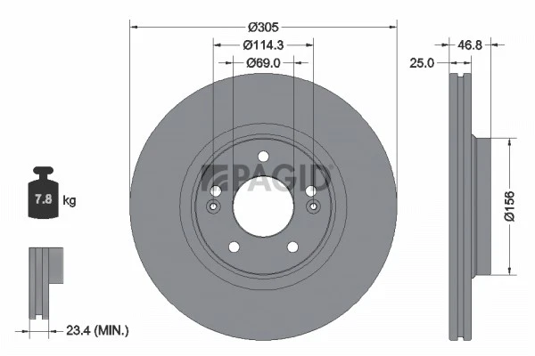 2x PAGID Disque Aéré Internement Ø305mm pour Hyundai Tucson Tle TL Kona OS - Photo 1/1
