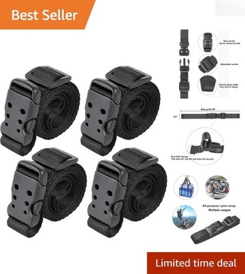 Black 40  Utility Straps with Buckle - 4 Pack Adjustable & Heavy-Duty Nylon