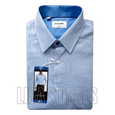 Duchamp London Men's Slim Fit Cotton Stretch Shirt Purple Blue 16 L 16.5 L 17 XL