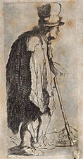 After Rembrandt - Beggar Leaning On A Stick - Antique Engraving / Etching