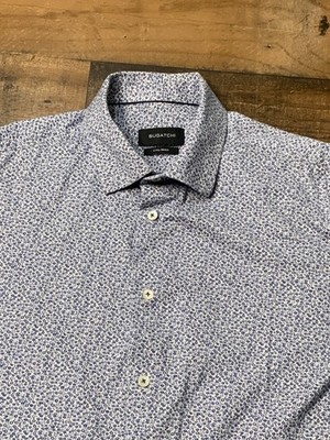 Bugatchi Shirt Mens Large Blue 8 Way Floral Stretch Preppy Dressy Work