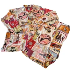 Nick & Nora Pajamas Set World Travel Cities 100% Cotton Sleepwear Women's Medium