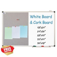 40x28" White Board Cork Board Combo, Magnetic, Grey