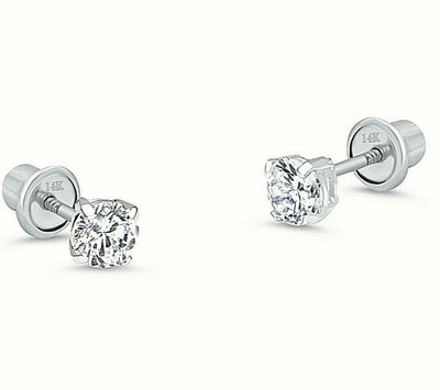 2 MM Round Simulated Diamond Stud Earrings Screw Back Stud In Sterling Silver