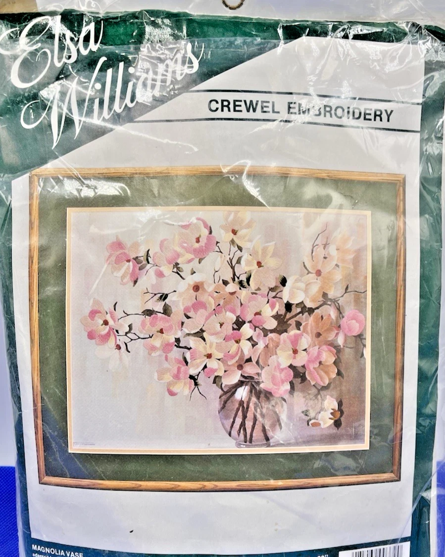 Kit de broderie vintage Elsa Williams Floral Crewel étui à lunettes des
