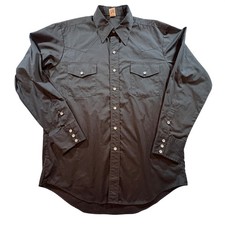 Malco Modes Mens Vintage Western Pearl Snap Shirt Black Long Sleeve USA 16.5x35