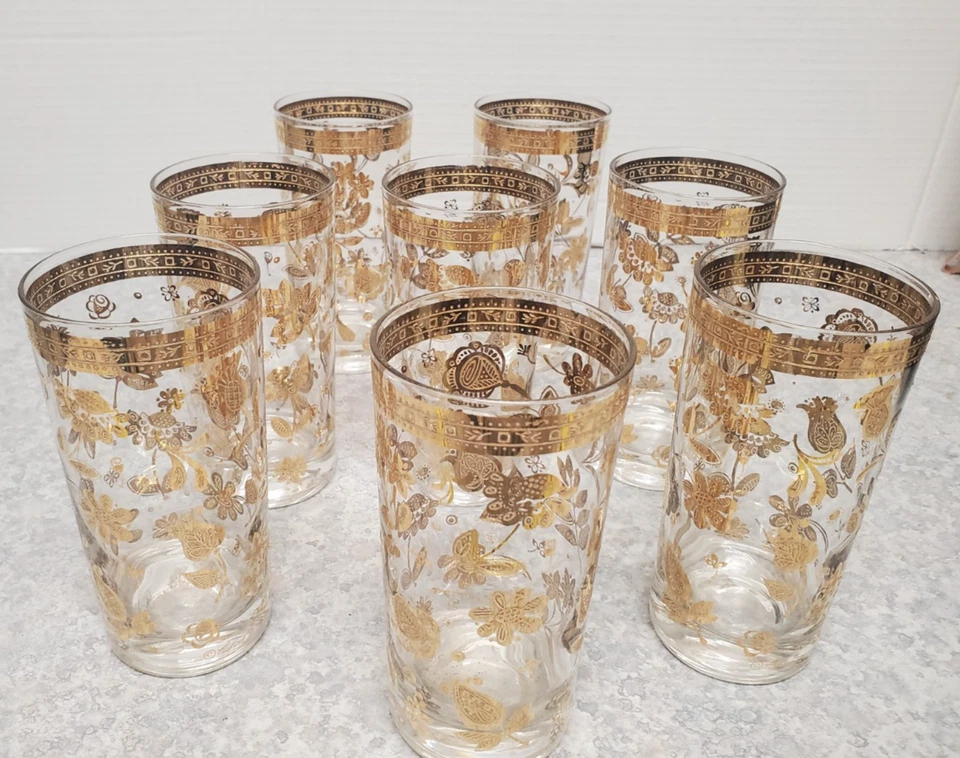 Vasos de bola alta Culver Chantilly MCM de colección oro 22k 5,5" - Juego de 8 Foto 3 de 4