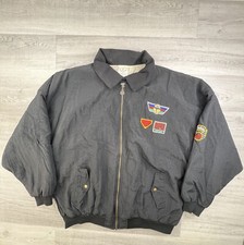 Vintage 80s Adidas Men's Aero Club Bomber Jacket Black Full Zip Puffy Patches XL