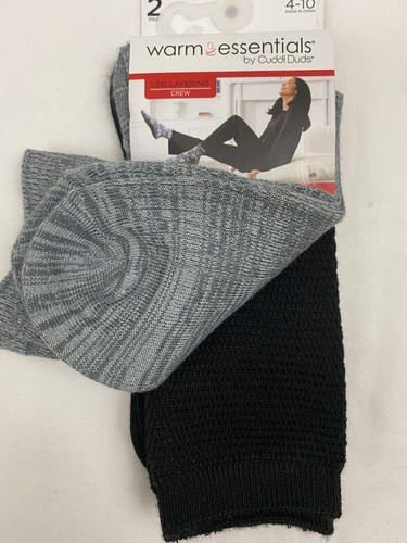 Warm Essentials by Cuddl Duds Leg Layering Crew Socks 2 pair 4-10 Gray Space Dye - Picture 3 of 4