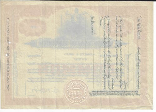 ILLINOIS 1932 Western Television Corp Stock Certificate - Picture 2 of 2