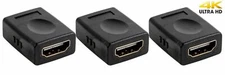 Pack of 3 Digital HDMI Female to Female HDMI Coupler PVC Black Adaptors