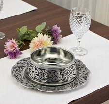 Handmade Turkish Copper Soup Bowl Set with Plate – Dessert or Snack Serving Dish