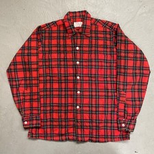 Vintage 1960s Viyella Wool Blend Loop Collar Plaid Shirt Rockabilly 15-15.5
