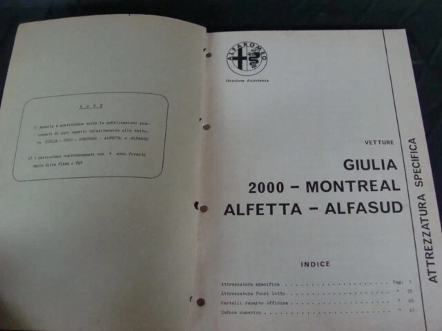 Catalogo attrezzatura specifica Alfa Romeo Giulia Alfetta Montreal - Immagine 2 di 4