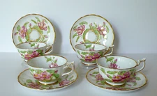 4 Antique Royal Chelsea Water Lily Tea Cups & Saucers Set
