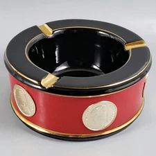 Vintage MCM Florentine Italian Silver Coins Red Black Gold Ceramic Ashtray
