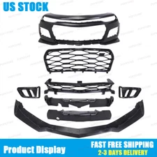 Front Bumper Cover Kits w/ Grille +Spoiler Lip For 16-22 Chevy Camaro 1LE Style