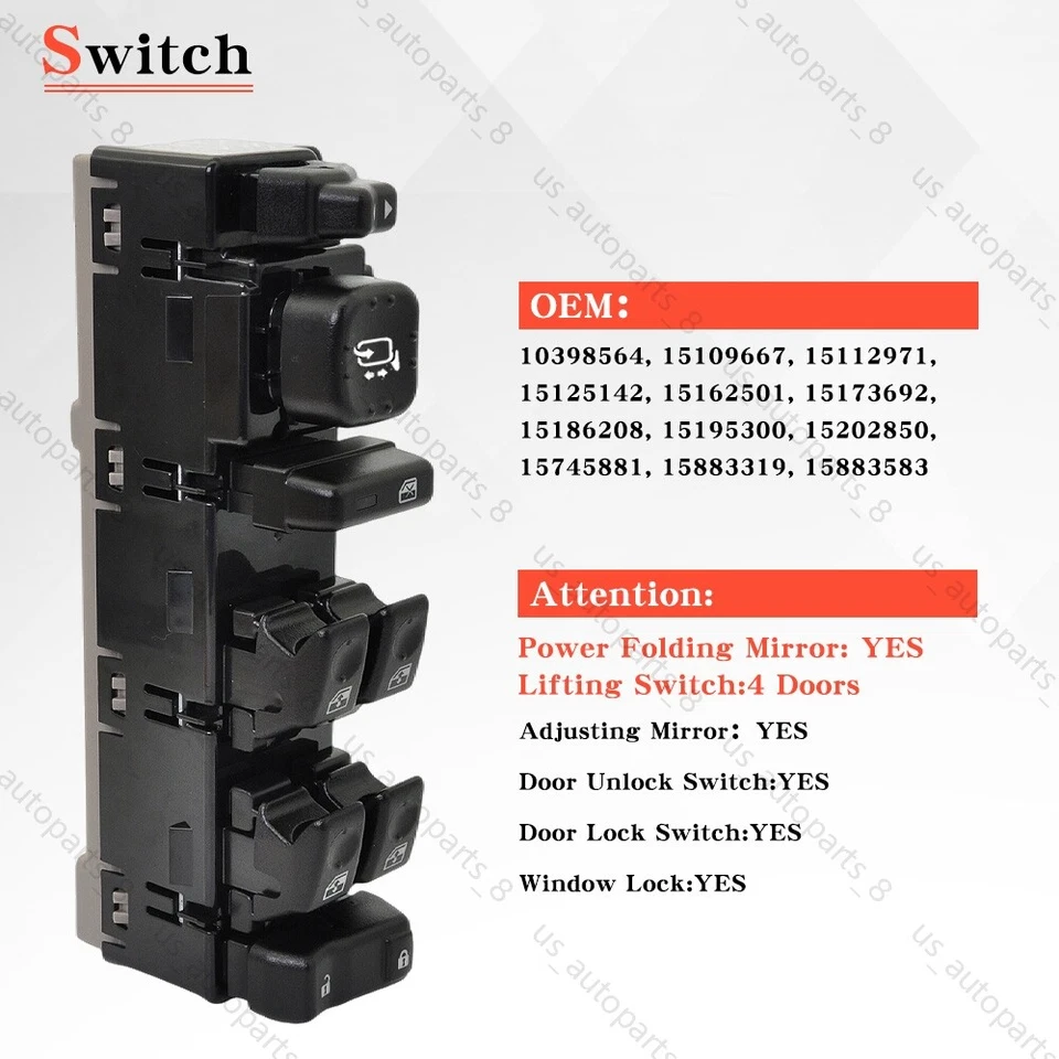 Interruptor de control de ventana eléctrica maestro del lado del conductor 15883429 para Hummer H2 2003-2007 Foto 4 de 4