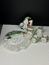 Christmas Snowman Childs Ceramic Tea Set Never Used With Box
