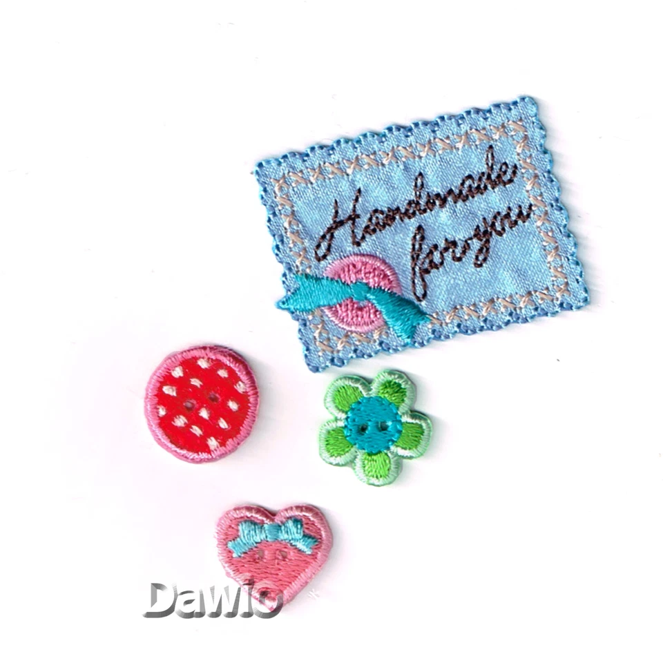 Aplicación "Handmade for you" dulce corazón flor juego de 4 parches para planchar