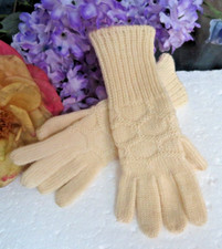 ANTIQUE Vintage small CHILD large DOLL GLOVES cream WOOL knit 7" long