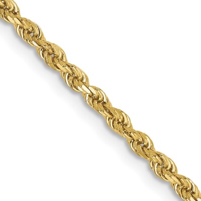 Real 10kt Yellow Gold 2mm Diamond-cut Rope Chain; 18 inch; Lobster Clasp