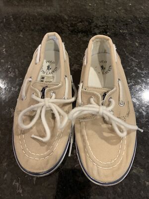 Ralph Lauren Polo Beige Tan Canvas Boat/Dock/Deck Lace-Up Shoes Loafers Boy  Sz - Main Image
