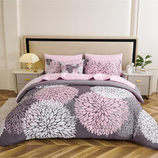 8-Piece Queen Comforter Set - Reversible Full/Queen-8 Pieces Grey Pink Floral