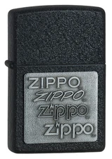 Zippo Windproof Black Crackle Lighter With Pewter Zippo Emblem  363, New In Box