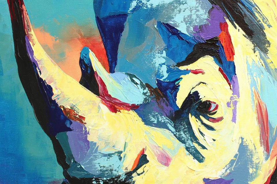 ORIGINAL Acryl Bild Gemälde Nashorn Abstrakt Malerei XXL Kunst Modern HANDGEMALT - Bild 2 von 4