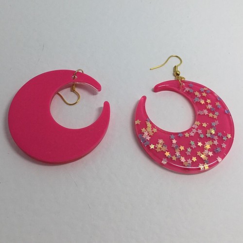 Large crescent moon earrings, Star Glitte , Acrylic Earrings - Picture 24 of 60