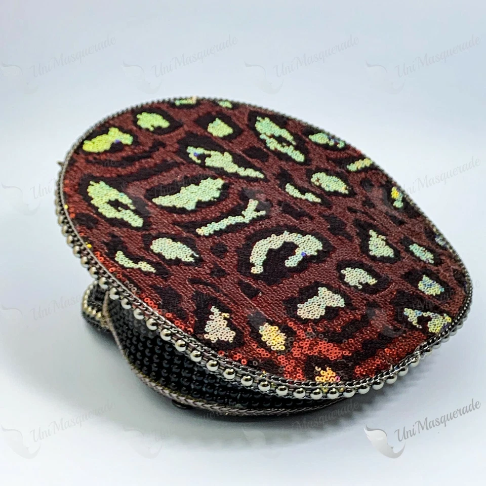 Steampunk Burning Man Capitán Negro Borgoña Leopardo Lentejuelas Sombrero Araña Joyería Foto 3 de 4