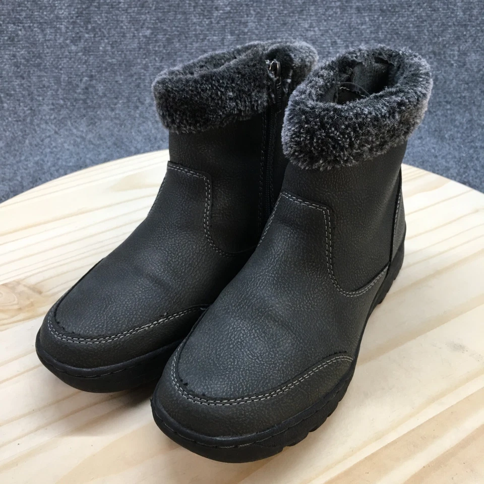 Khombu Winter Snow Boots Womens 8 Addison Gray Faux Leather Round Faux Fur Zip - Image 3 of 4