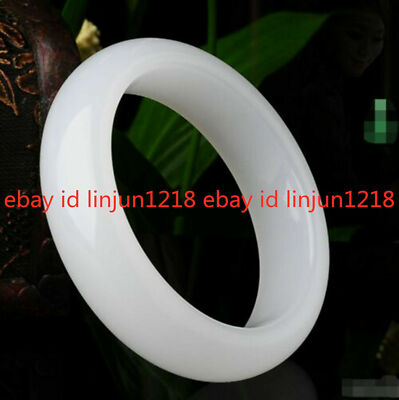 100% Natural White Jade Gemstone Bangle Bracelet 56-62mm Jewelry AAA