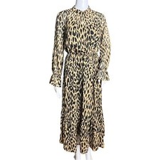 Banana Republic Dress Women 0 Cheetah Print Leopard Sheer Midi Black Liner Edgy