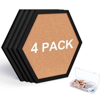 Cork Bulletin Board Hexagon Black, Small Framed Corkboard Tiles for Wall, Thi...